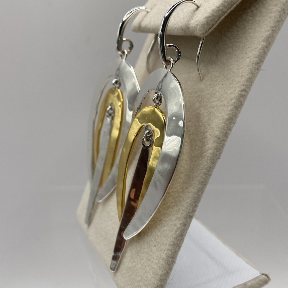 Robert Lee Morris Hammered 2 Tone Dangle Earrings Yellow White Bronze Pierced - Picture 3 of 12